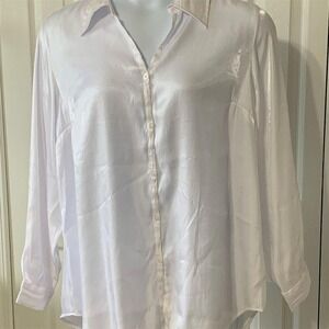 Venezia Jeans Co Women's White Satin Button-Up Blouse Size 18 Long Sleeve Casual